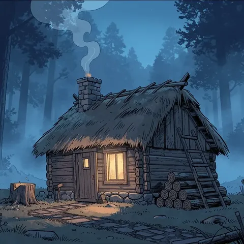 Village at tier 1: a lone hut in the woods